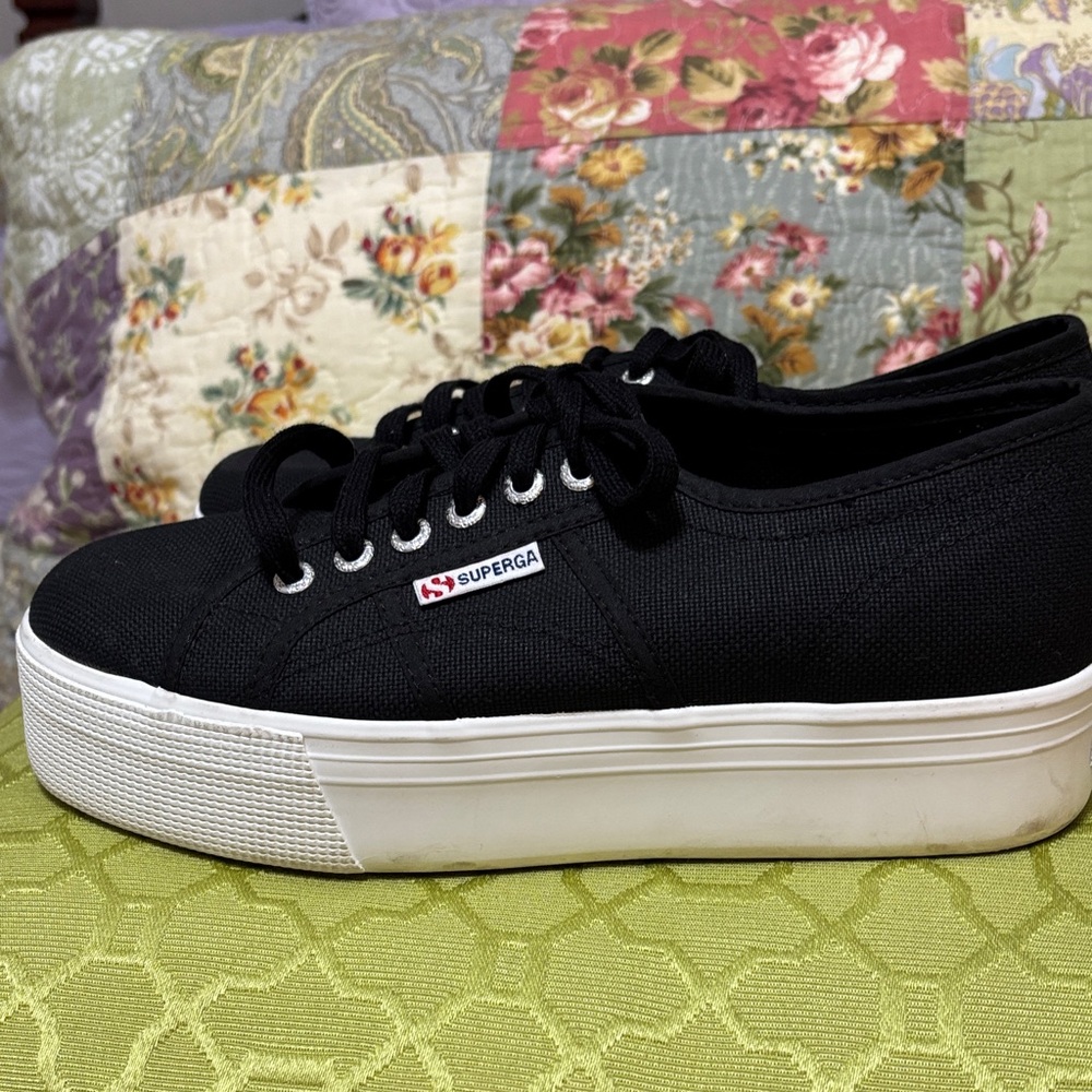 NWT Superga Black Canvas Platform Sneakers with White Sole - Picture 9 of 11